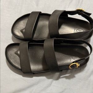 Tory Burch Black Sandals with Gold Buckle